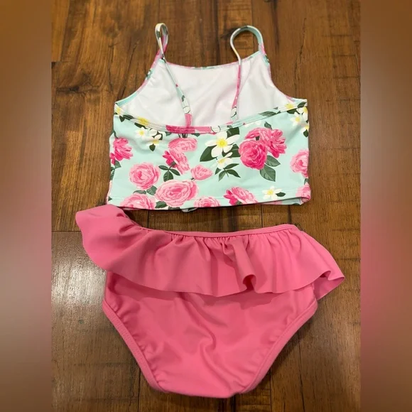 RuffleButts Rosy Sweetheart Ruffle Tie Tankini, 3T - Picture 2 of 14